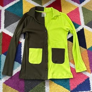 Uniform Green & Electric Lime Colorblock Ribbed Cardigan